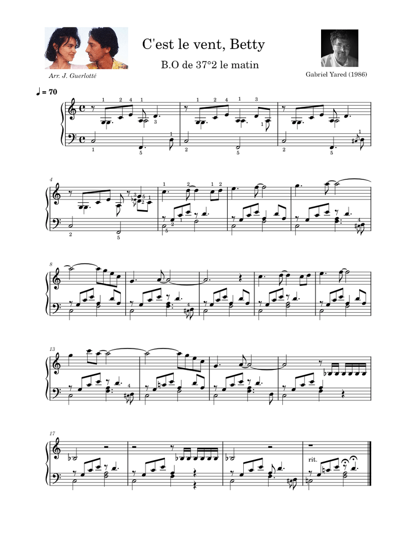 C'Est le Vent Betty – Gabriel Yared Sheet music for Piano (Solo) Easy |  Musescore.com