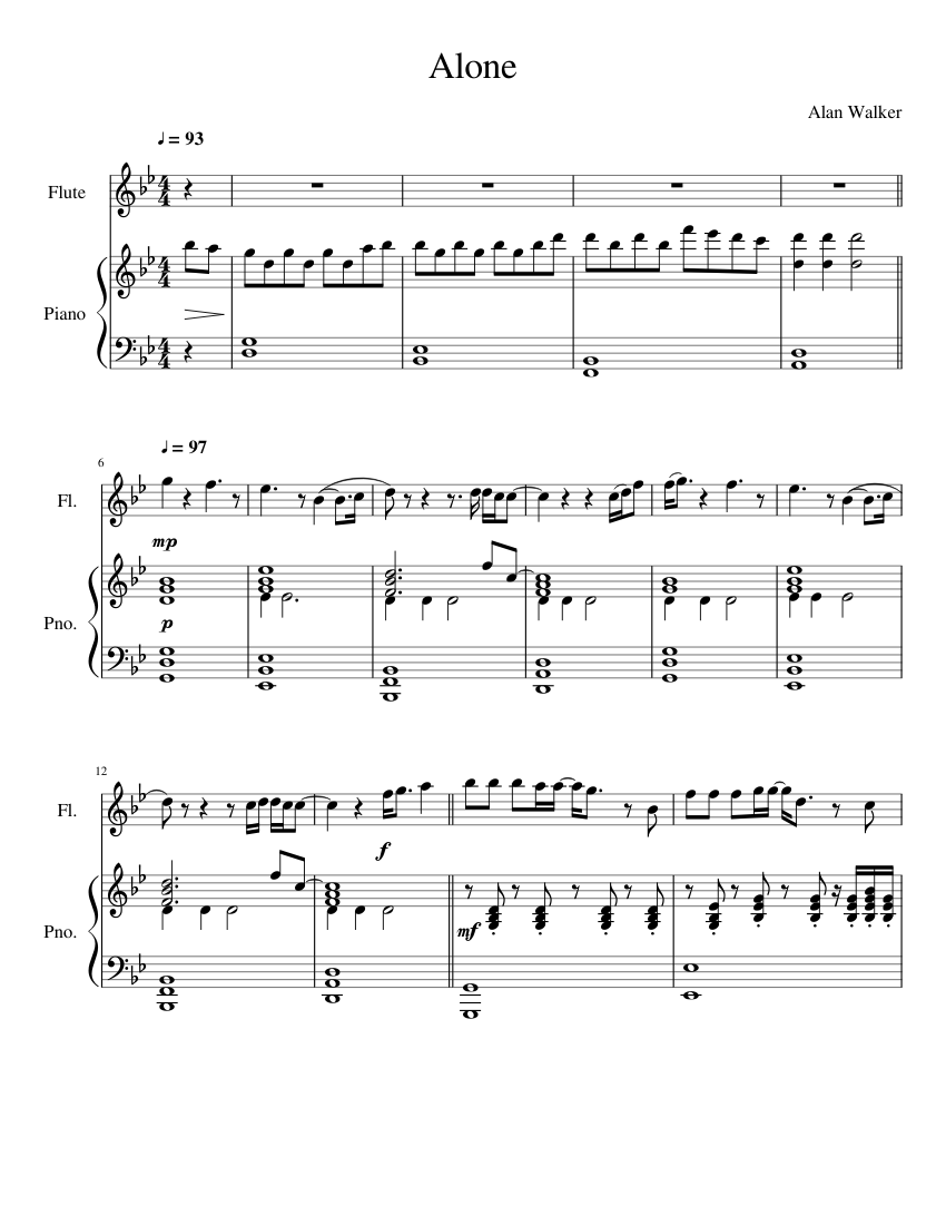 Alone Alan Walker Sheet music for Piano, Flute (Solo) | Musescore.com