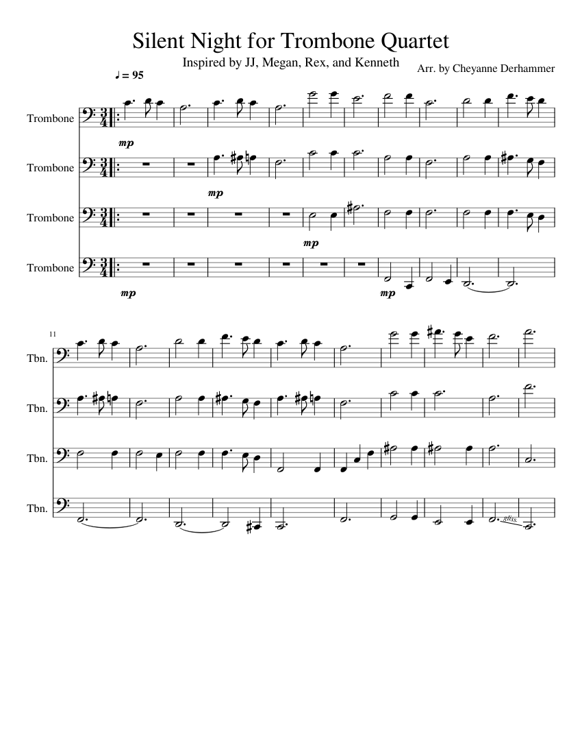 Silent Night for Trombone Quartet Sheet music for Trombone (Brass