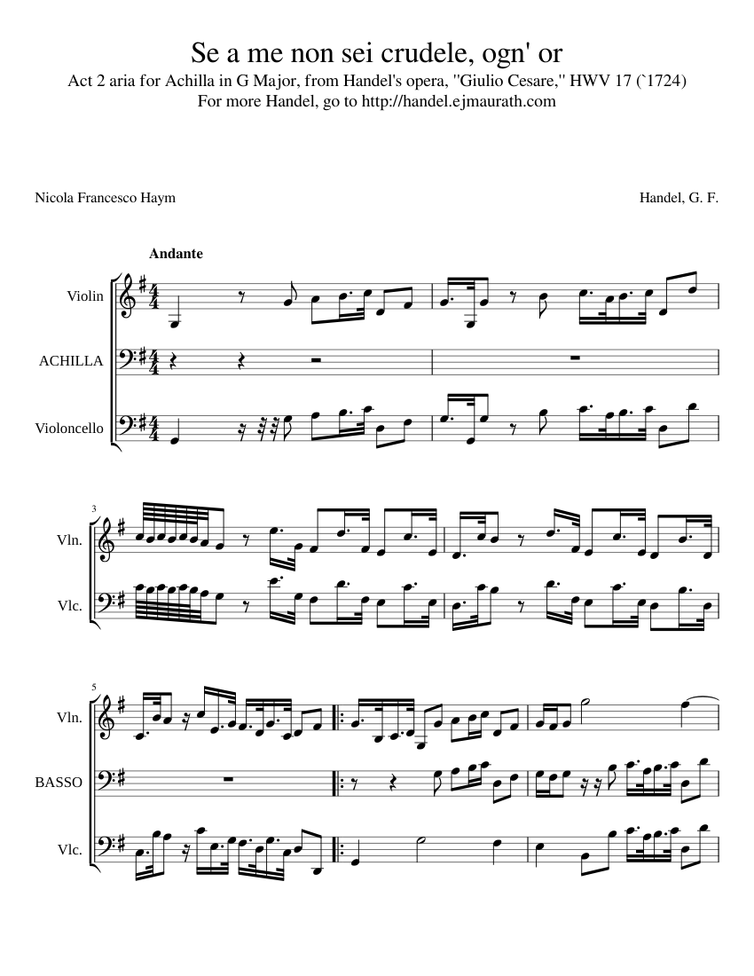 Se a me non sei crudele ogn' or from Giulio Cesare HWV 17 (1724)