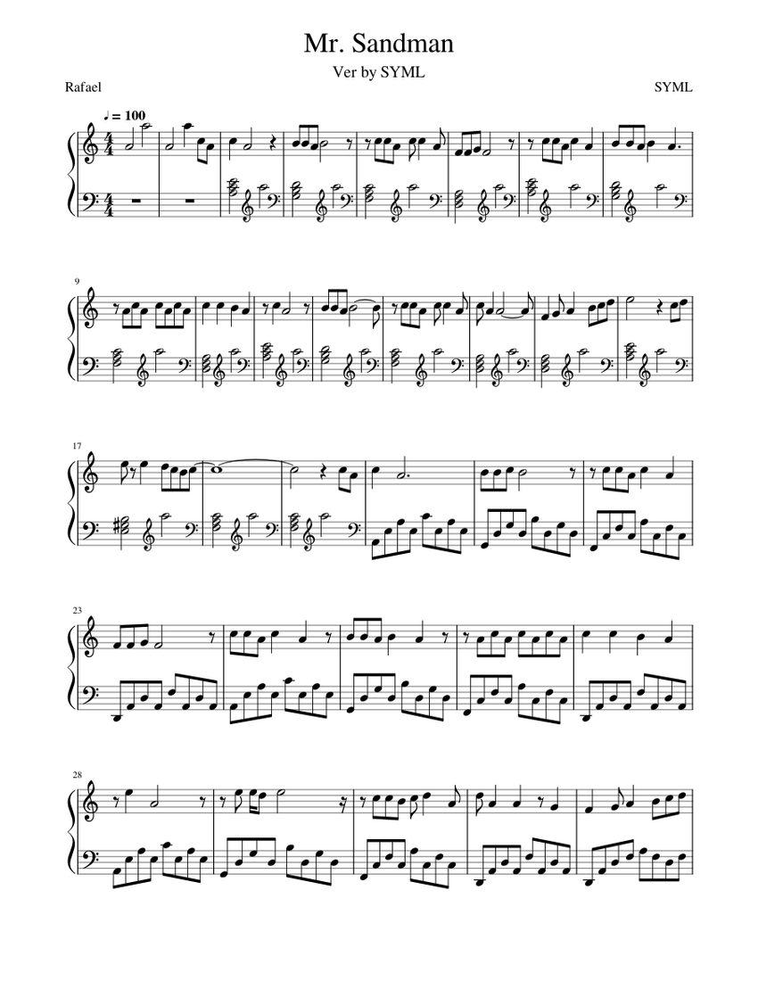 Mr. Sandman Sheet music for Piano (Solo) | Musescore.com