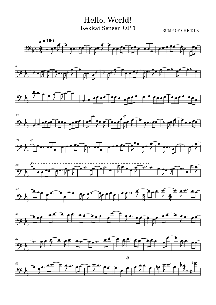 Hello, World! – BUMP OF CHICKEN Kekkai Sensen OP 1 Sheet music for ...