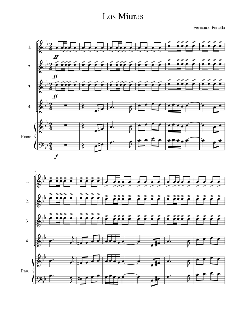 Los Miuras Sheet music for Piano, Accordion (Mixed Quintet) | Musescore.com
