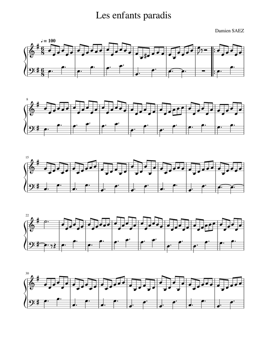 Les enfants paradis Sheet music for Piano (Solo) Easy