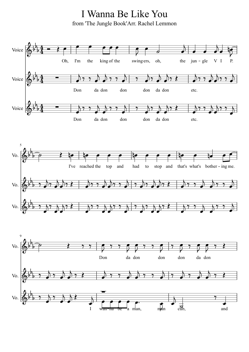 I Wanna Be Like You Sheet Music For Voice Other Choral Musescore Com