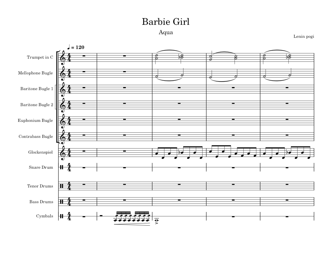 Barbie girl – Aqua Barbilat Sheet music for Tuba, Glockenspiel, Synthesizer, Trumpet other ...