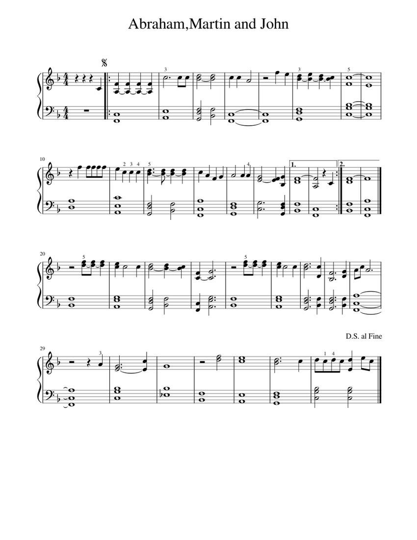 Abraham martin and john – Dion . Sheet music for Piano (Solo) Easy ...