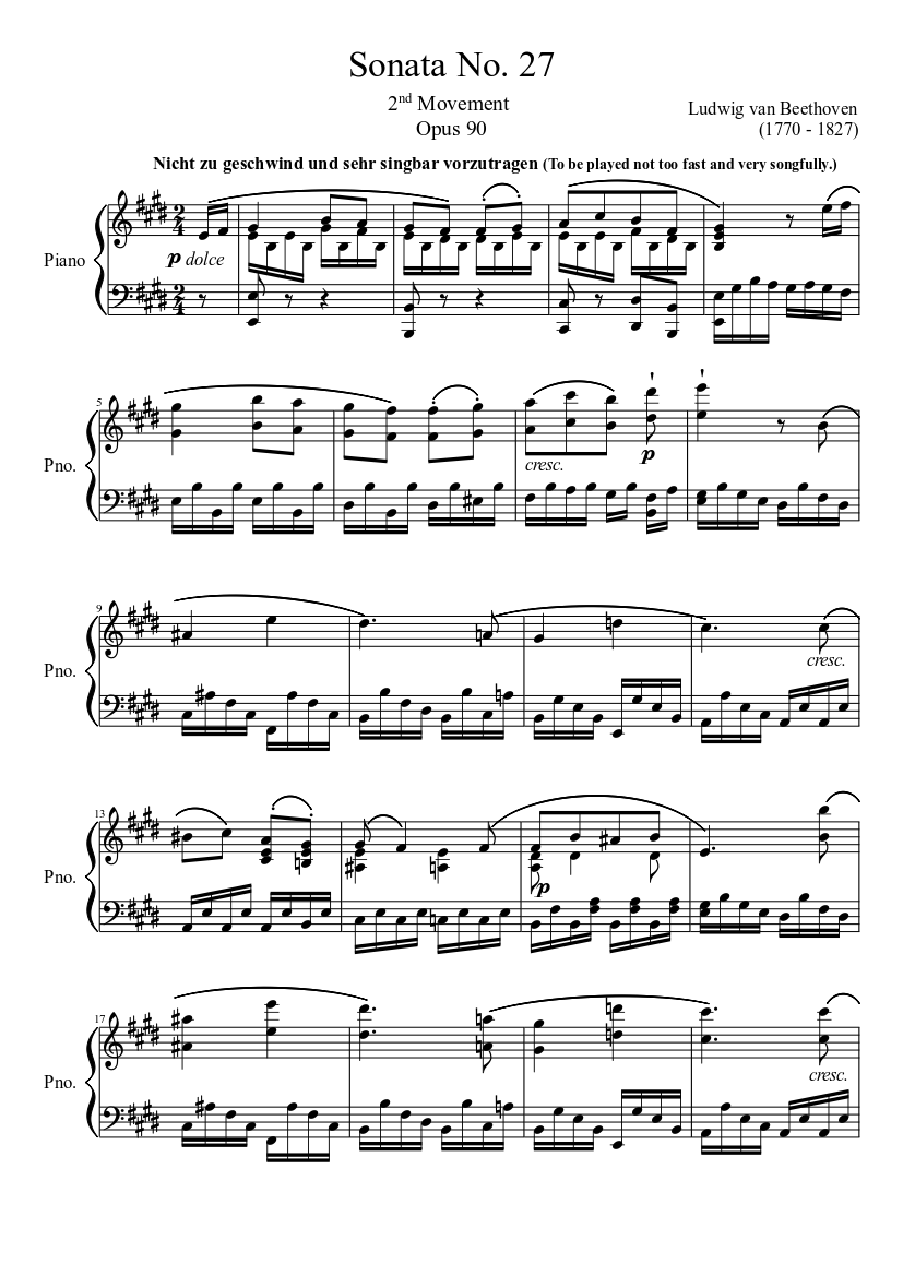 ソナタ第27番、第2楽章 楽譜 ピアノ (ソロ) | MuseScore.com