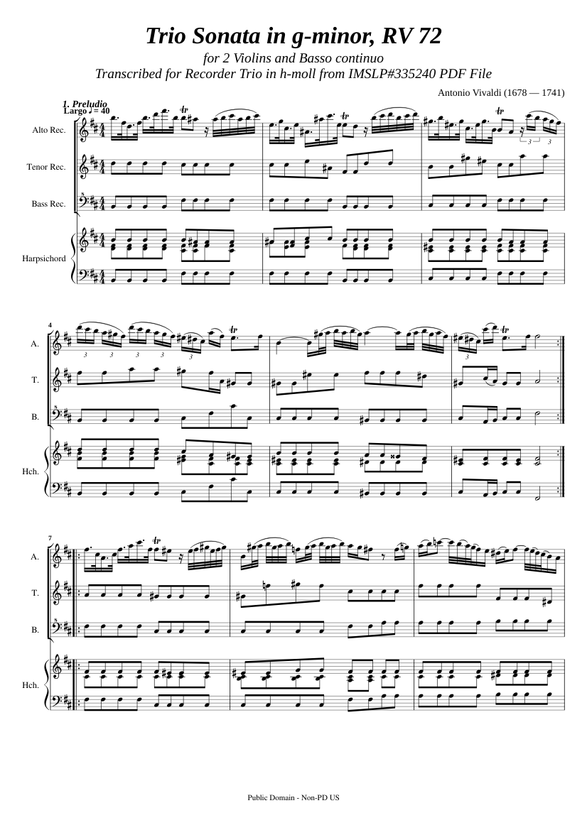 Vivaldi, A._Trio Sonata In g-minor RV 72 [A-T-B-Hch] Sheet music for ...