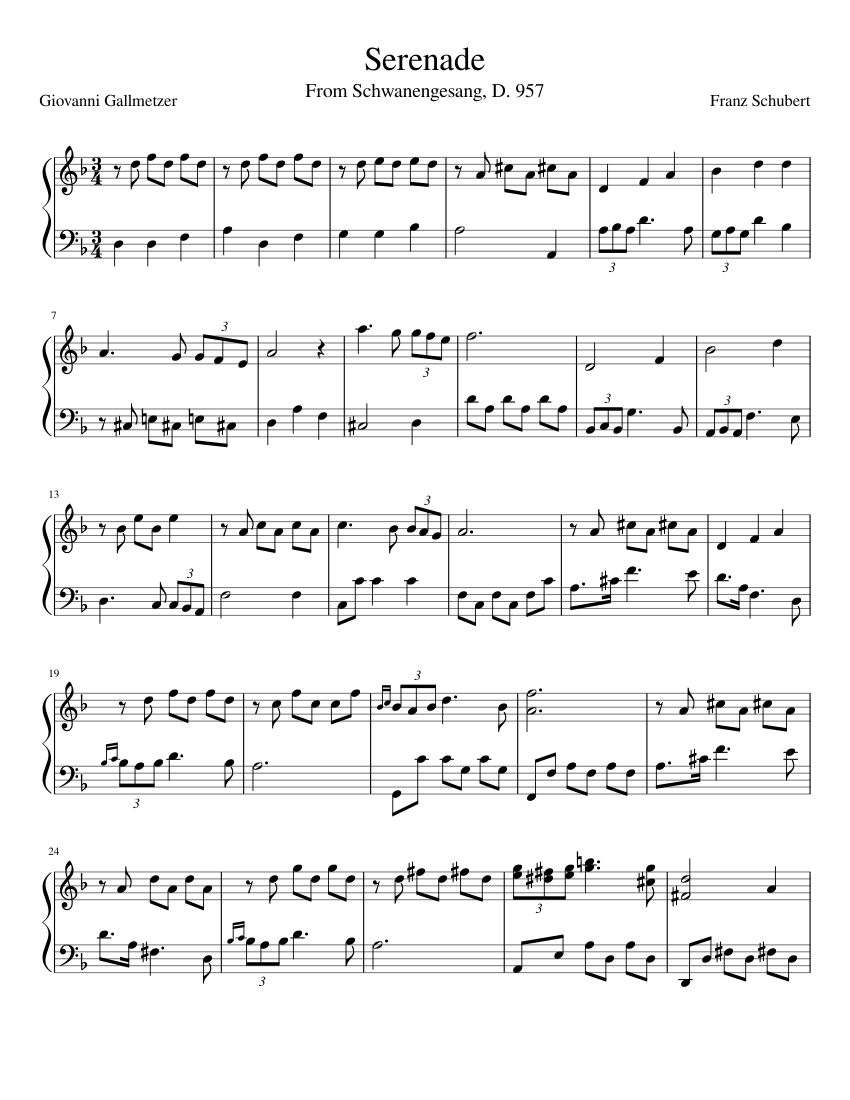 Schubert Serenade "Das Standchen" for Violin and Cello Sheet music for Piano  (String Duet) | Musescore.com