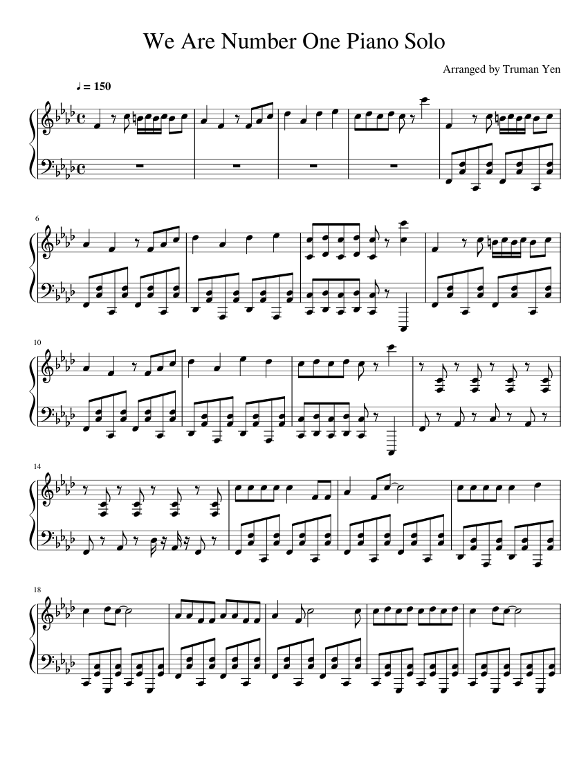 We Are Number One Piano Solo Sheet music for Piano (Solo) | Musescore.com