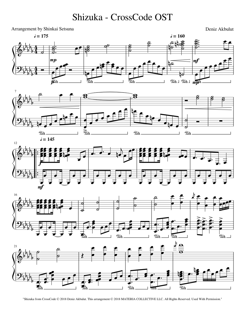 Shizuka - CrossCode OST Sheet Music for Piano (Solo) | MuseScore.com