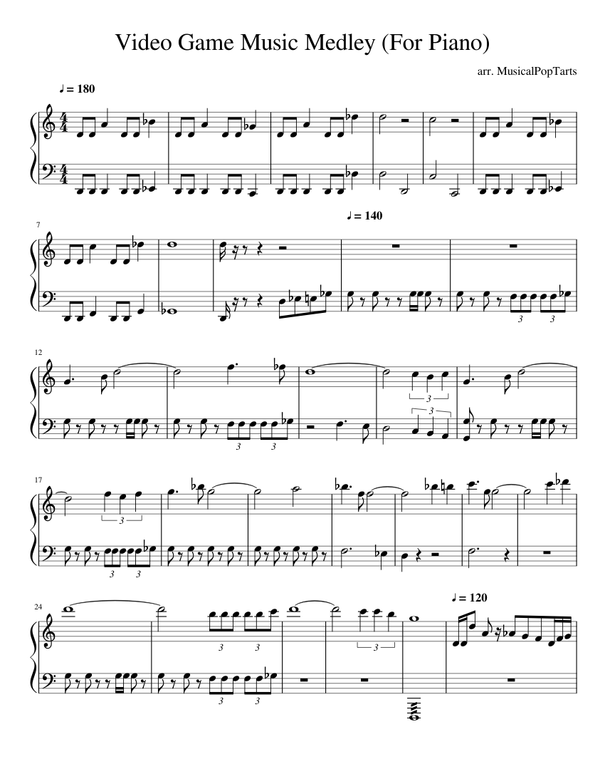 Video Game Music Medley (For Piano) Sheet music for Piano (Solo) |  Musescore.com