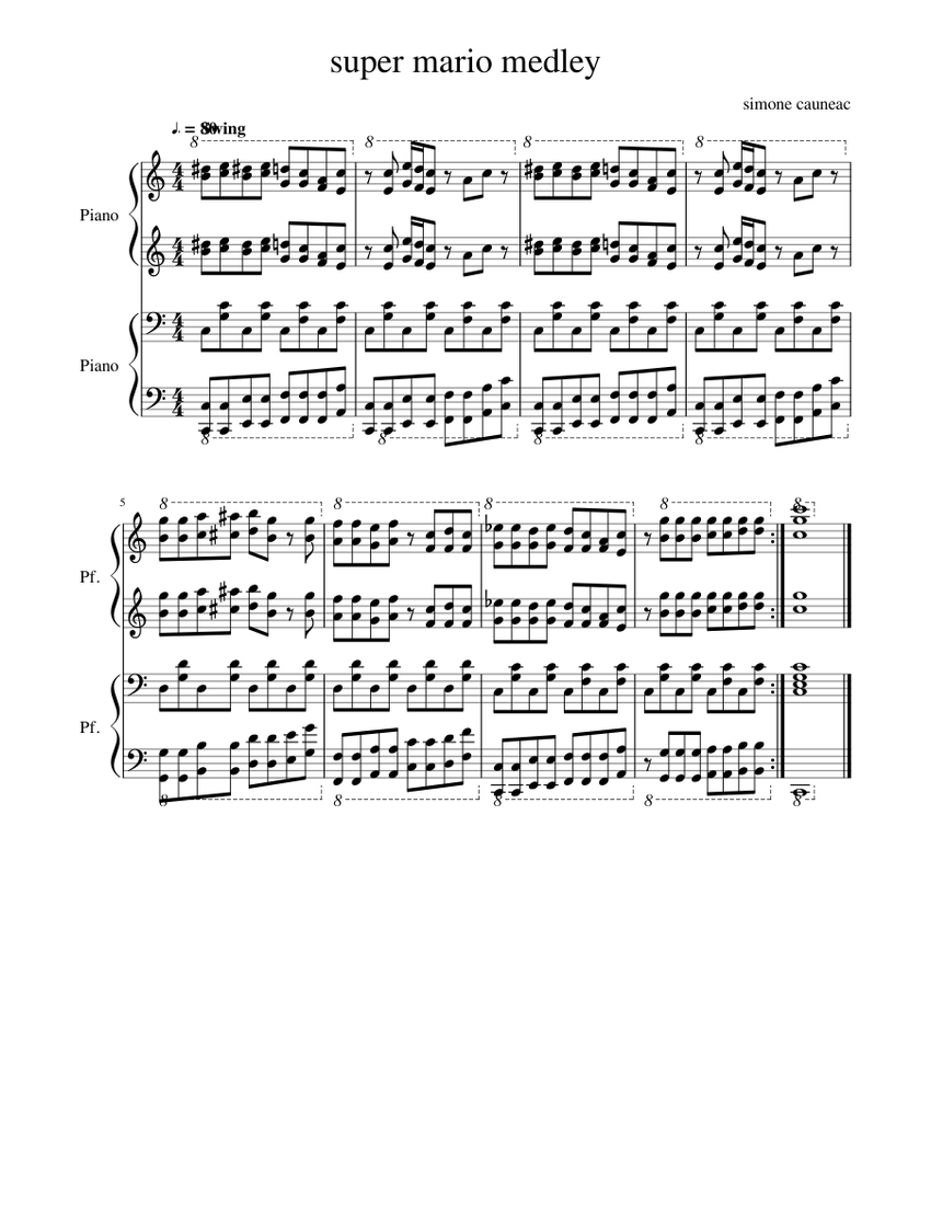 super mario medley Sheet music for Piano (Piano Duo) | Download and ...