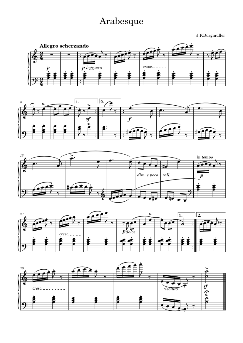 Arabesque – Friedrich Burgmüller Sheet Music for Piano (Solo) easy ...