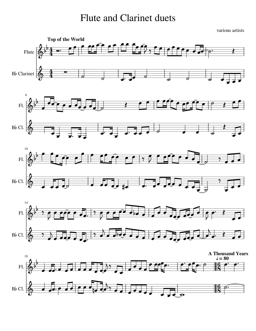 Flute and duets Sheet music for Flute, in bflat