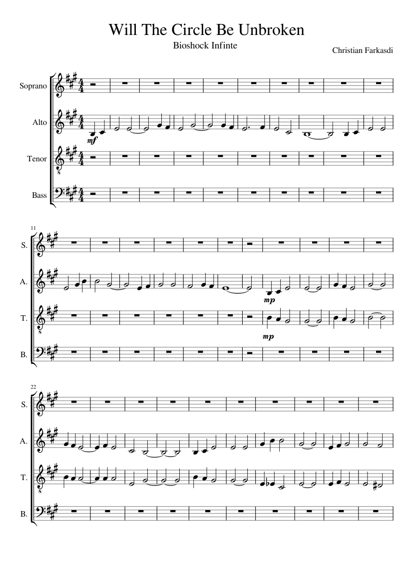 Will the Circle Be Unbroken (Bioshock Infinite) Sheet Music for Soprano ...