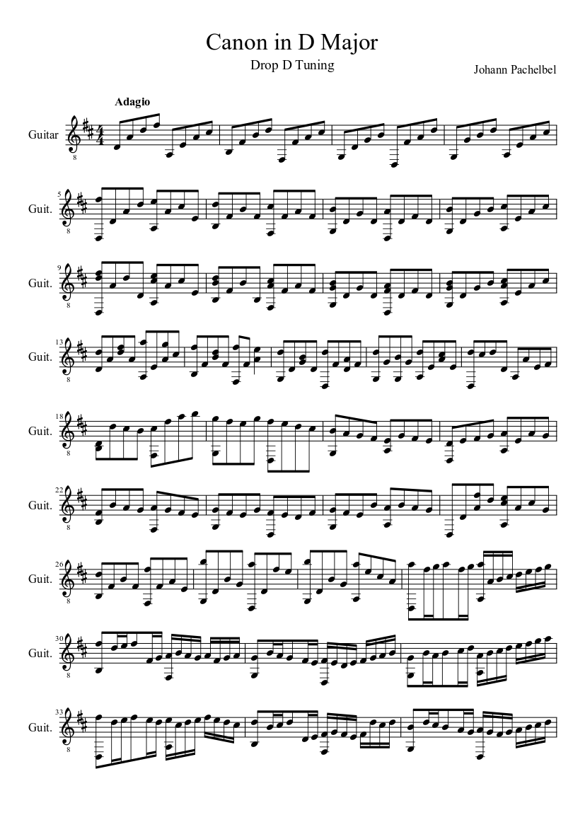 Canon in D Major Sheet music for Guitar (Solo) | Musescore.com