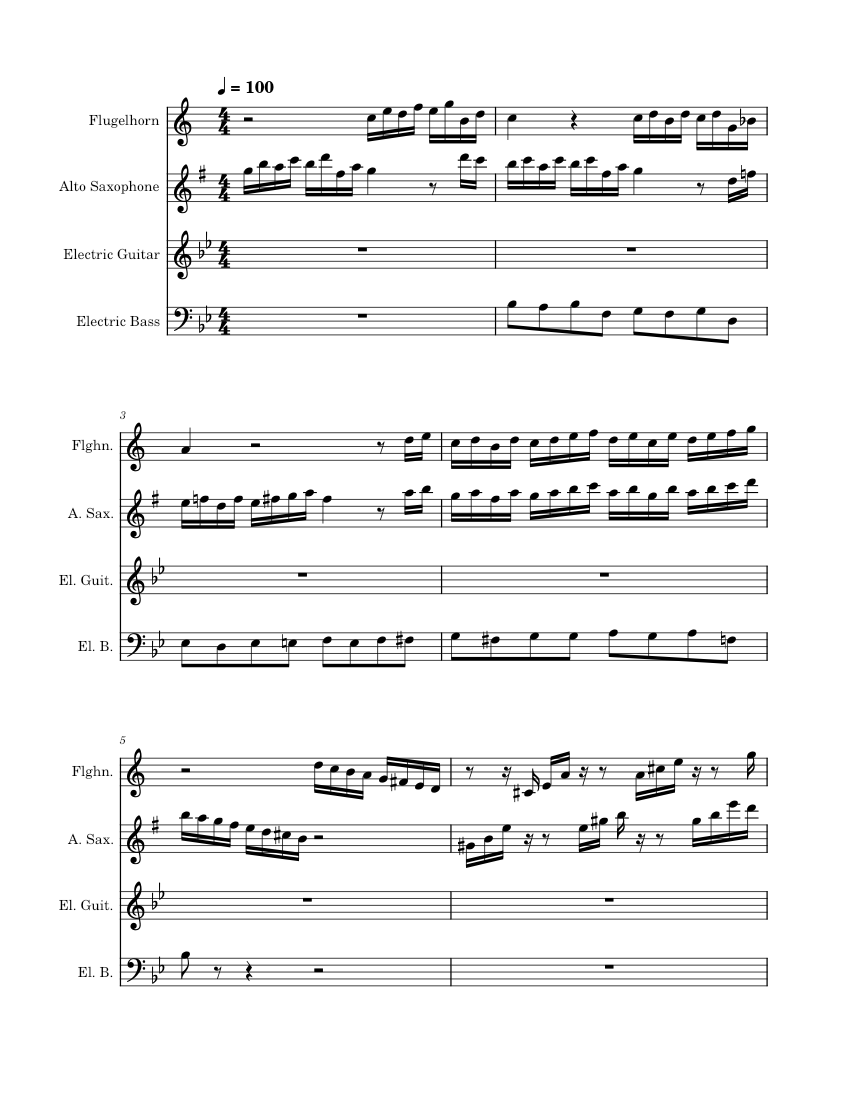 Bach Sheet music for Flugelhorn, Saxophone alto, Guitar, Bass guitar