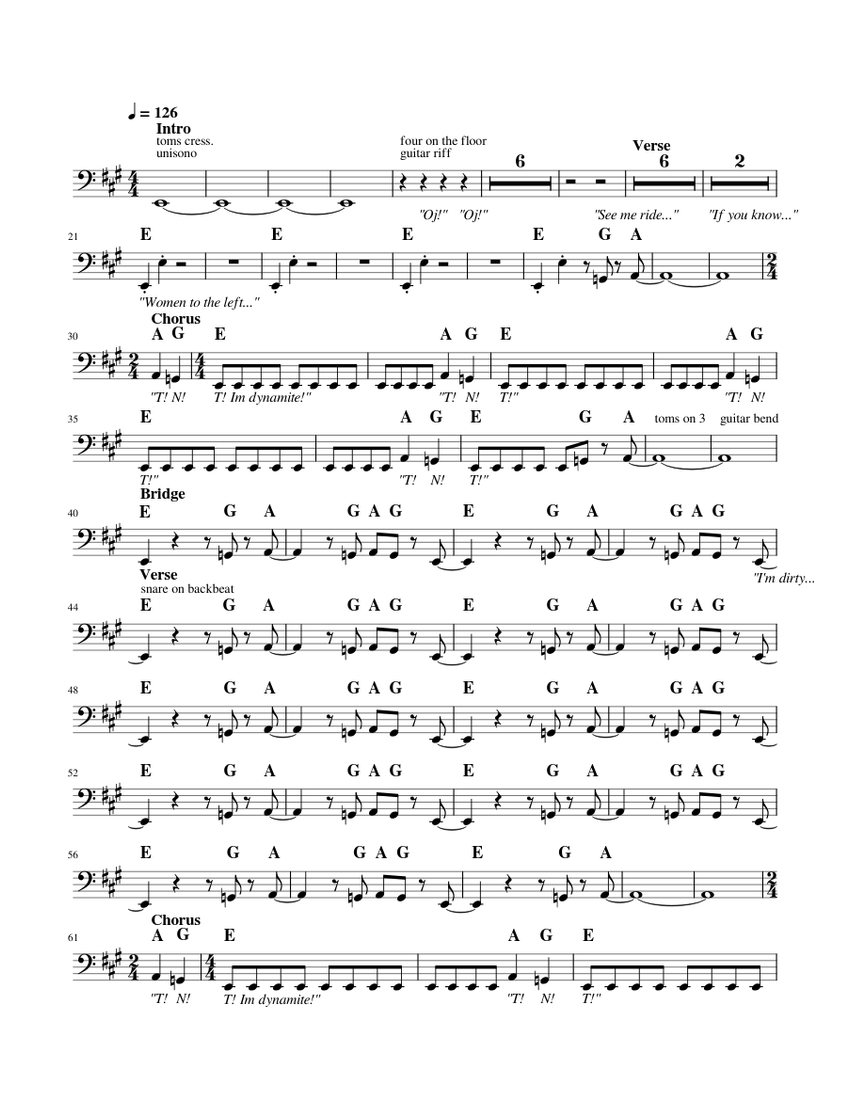 Tnt – AC/DC Sheet music for Bass guitar (Solo) | Musescore.com
