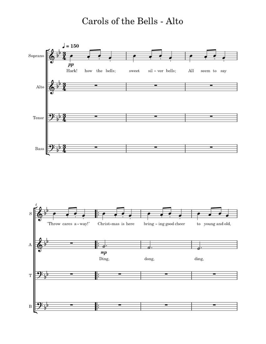 Carols of the Bells – Alto Sheet music for Piano (Mixed Quartet ...