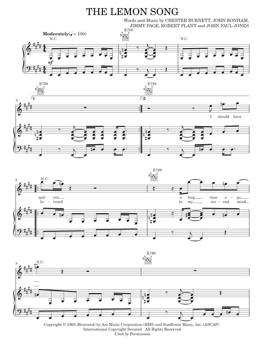 Play Official version of The lemon song Sheet Music by Led Zeppelin for ...