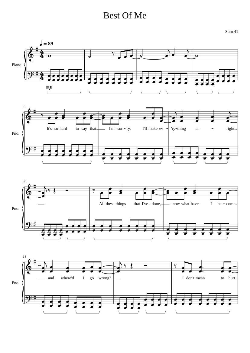 Pieces - Sum 41 Sheet music for Piano (Solo)