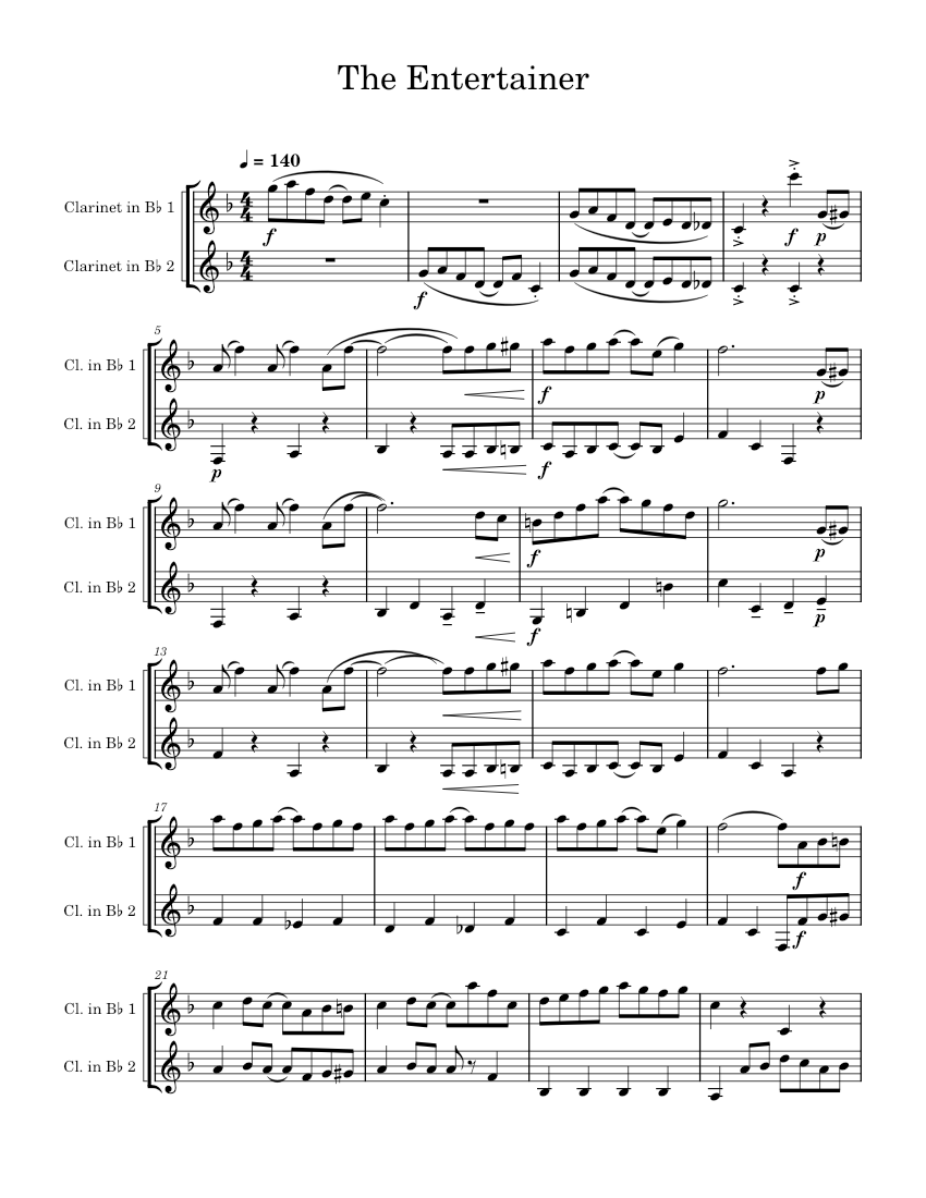 The entertainer – Scott Joplin The Entertainer Sheet Music for Clarinet ...