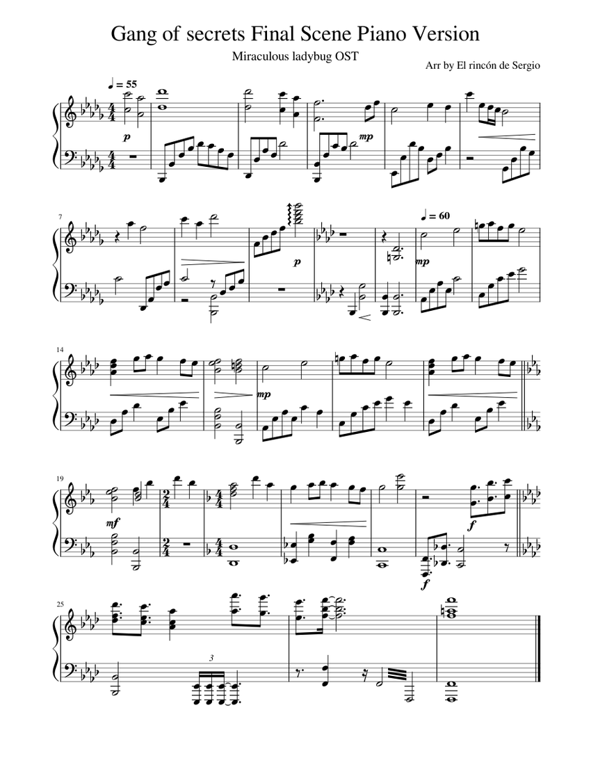 Gang Of Secrets Final Scene Soundtrack Miraculous Ladybug Sheet Music 