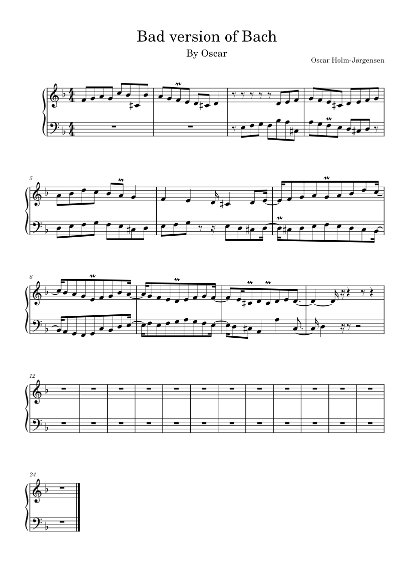 Invention Nr.4 – Johann Sebastian Bach Dårlig bach alvet af oscar Sheet ...