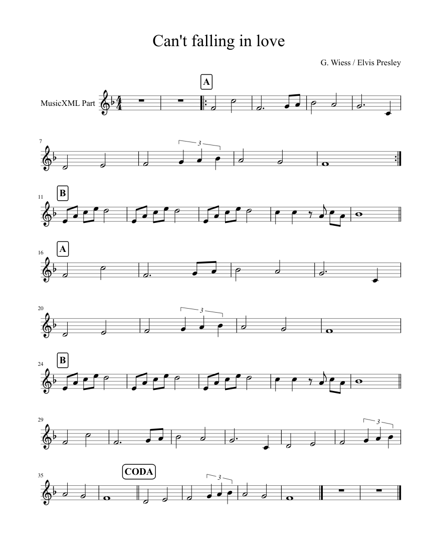 Cant Falling In Love Sheet Music For Piano Solo Download And Print In Pdf Or Midi Free