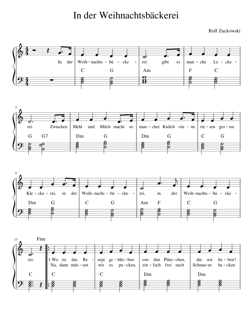 In Der Weihnachtsbackerei Noten Klavier