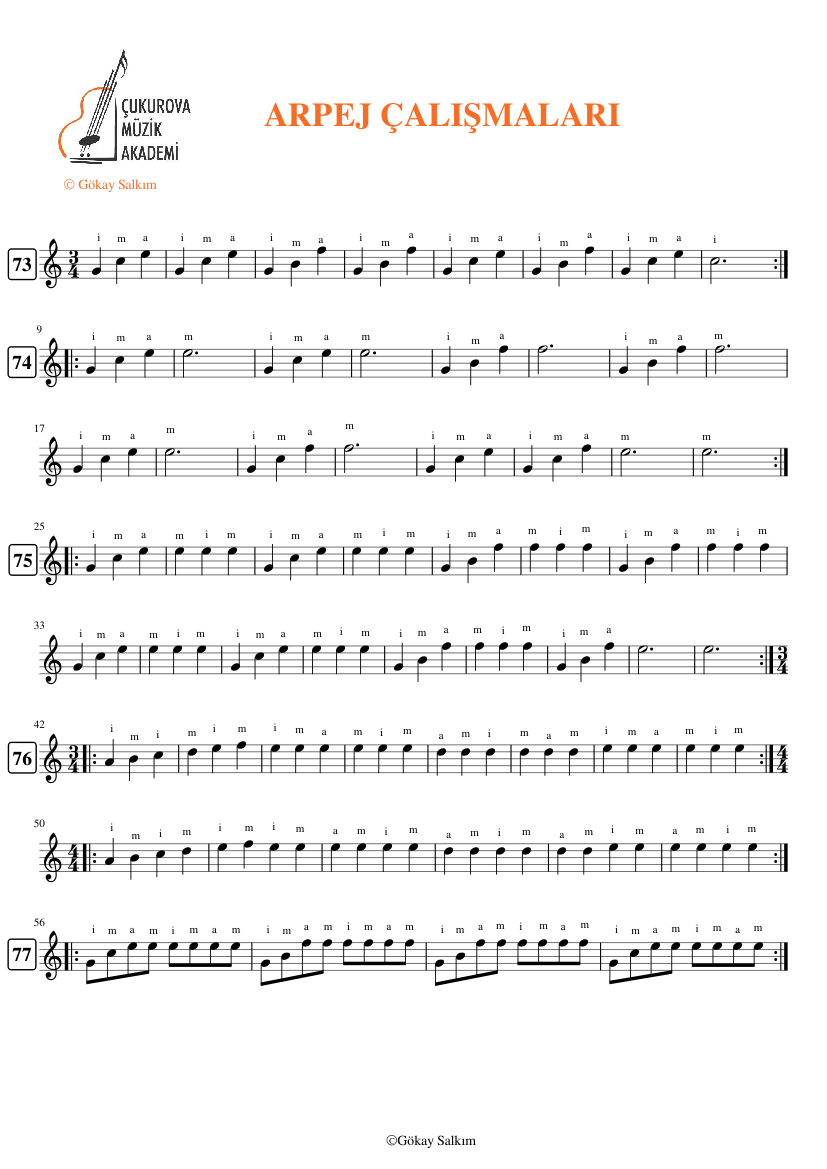 G.S Klasik Gitar 1-2-3 TEL ARPEJ ÇALIŞMALARI Sheet music for Piano (Solo) |  Musescore.com