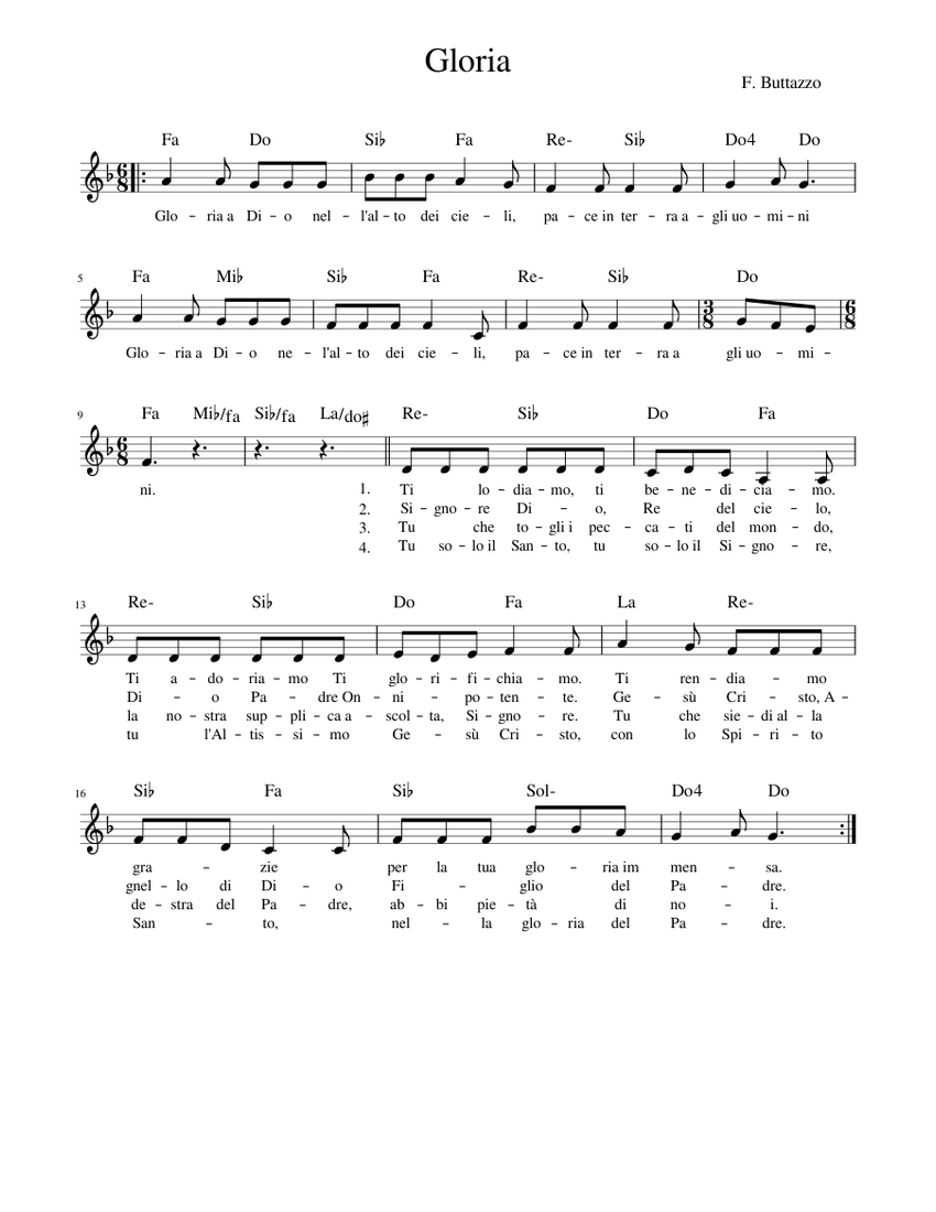 Gloria Buttazzo Sheet Music For Organ Solo Download And Print In Pdf Or Midi Free Sheet Music With Lyrics Thrash Metal Musescore Com