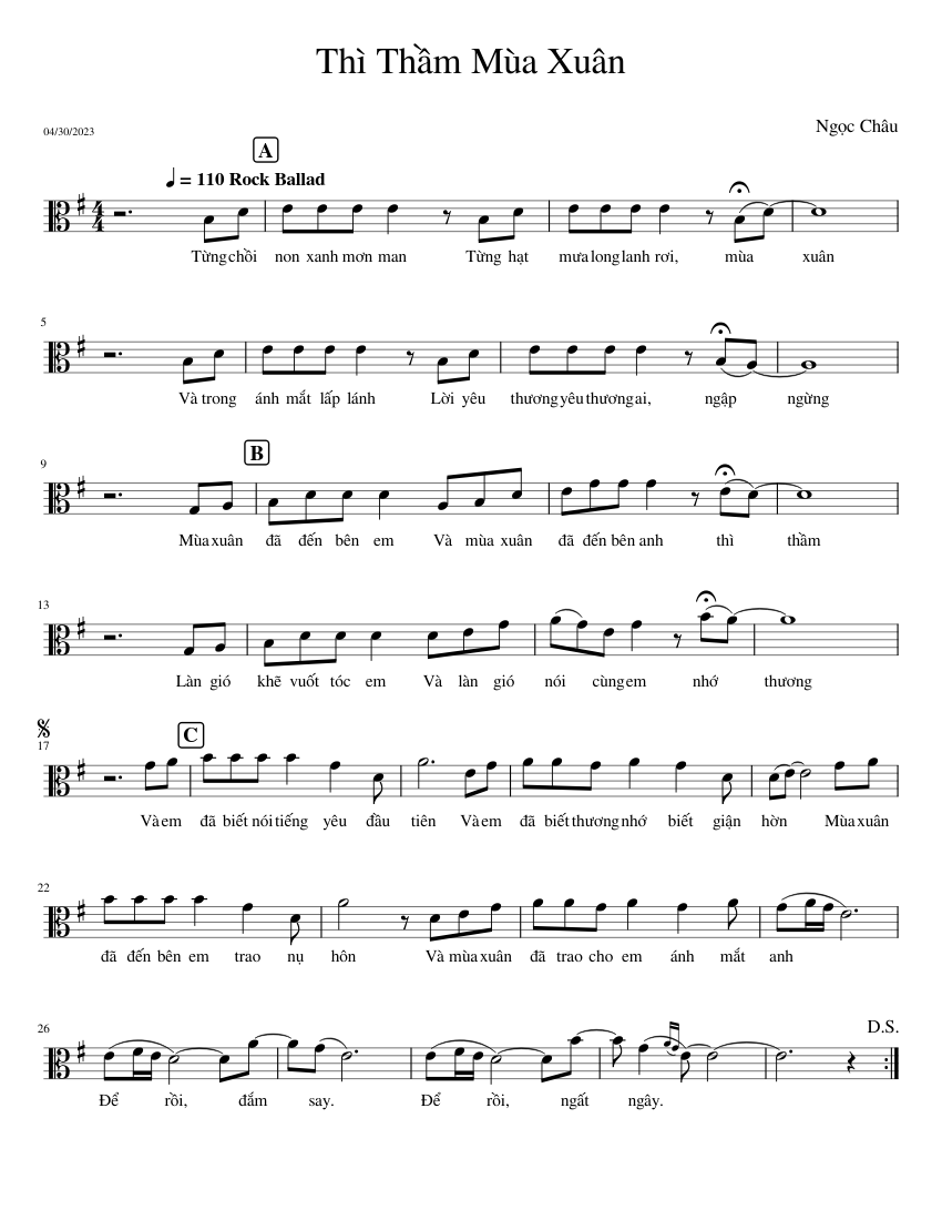 [Vietnamese] Thì Tháºm Mùa Xuân (Ngác Châu) [Simple Lyrics]