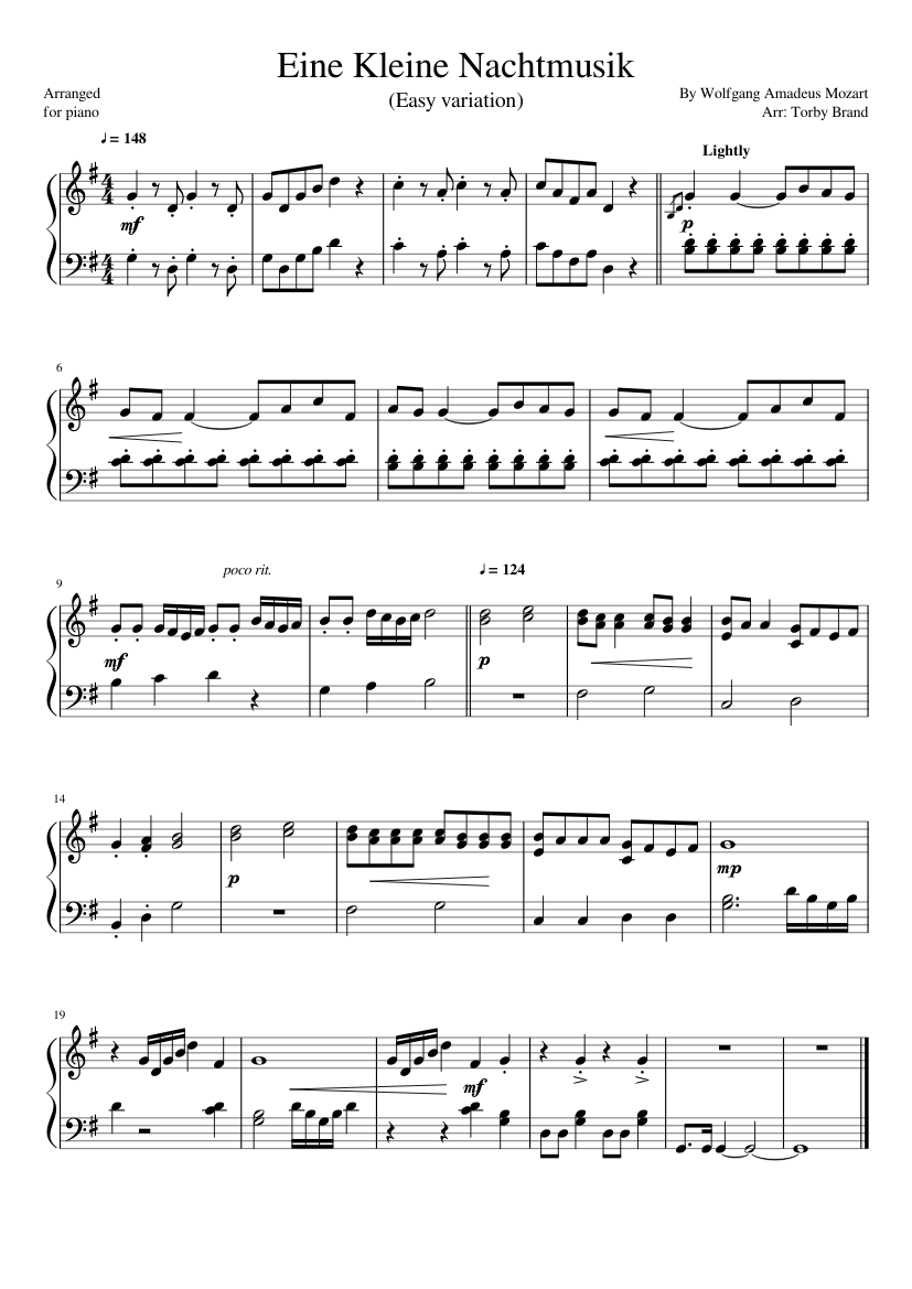 Eine Kleine Nachtmusik (Easy variation) Sheet music for Piano (Solo) |  Musescore.com
