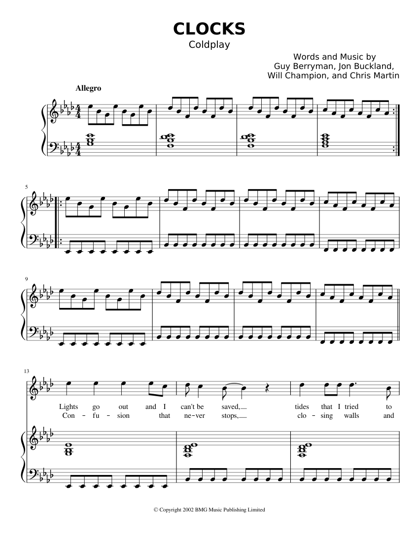 Clocks - Coldplay Sheet music for Piano, Vocals (Piano-Voice) |  Musescore.com