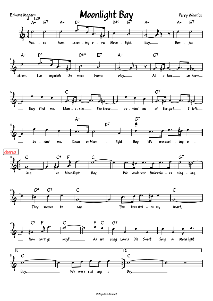 Moonlight Bay (Lead sheet with intro and verses ) Sheet music for Piano ...