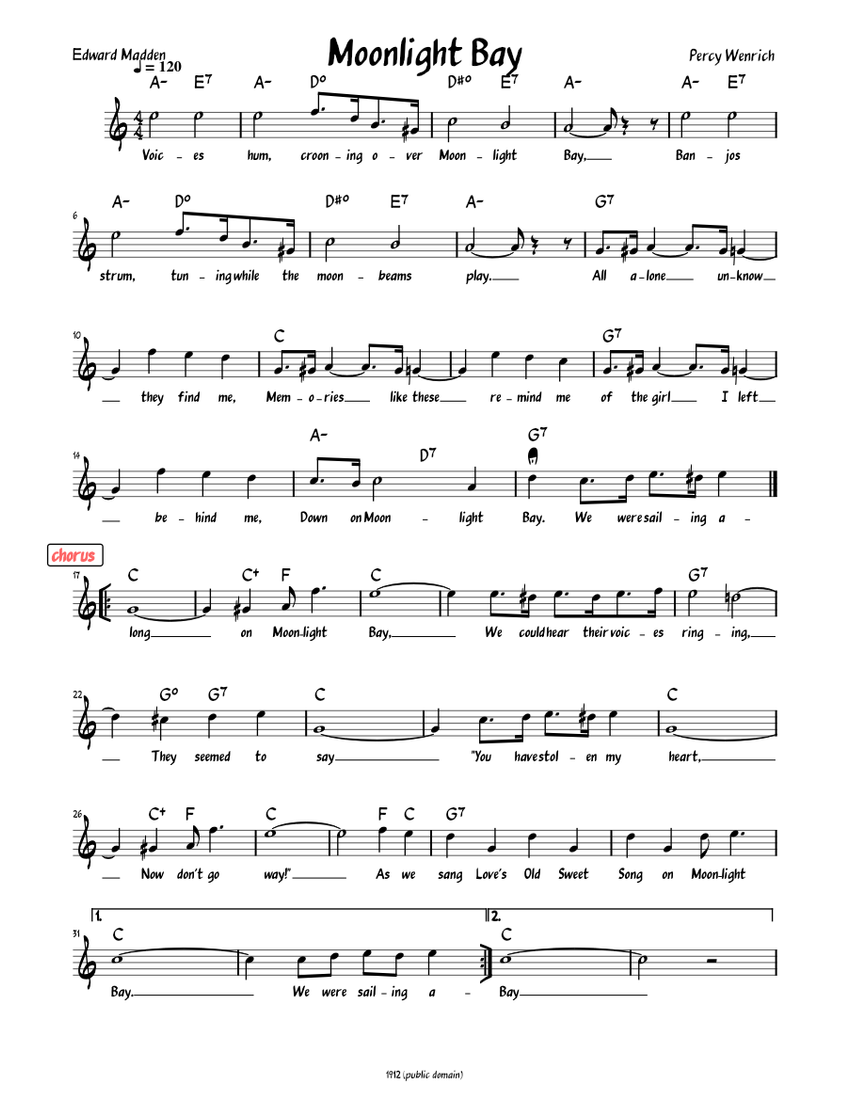 Moonlight Bay (Lead sheet with intro and verses ) Sheet music for Piano ...