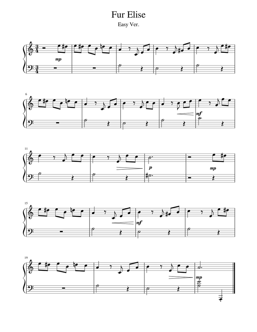 Fur Elise (Easy Piano) Sheet music for Piano (Solo) | Musescore.com