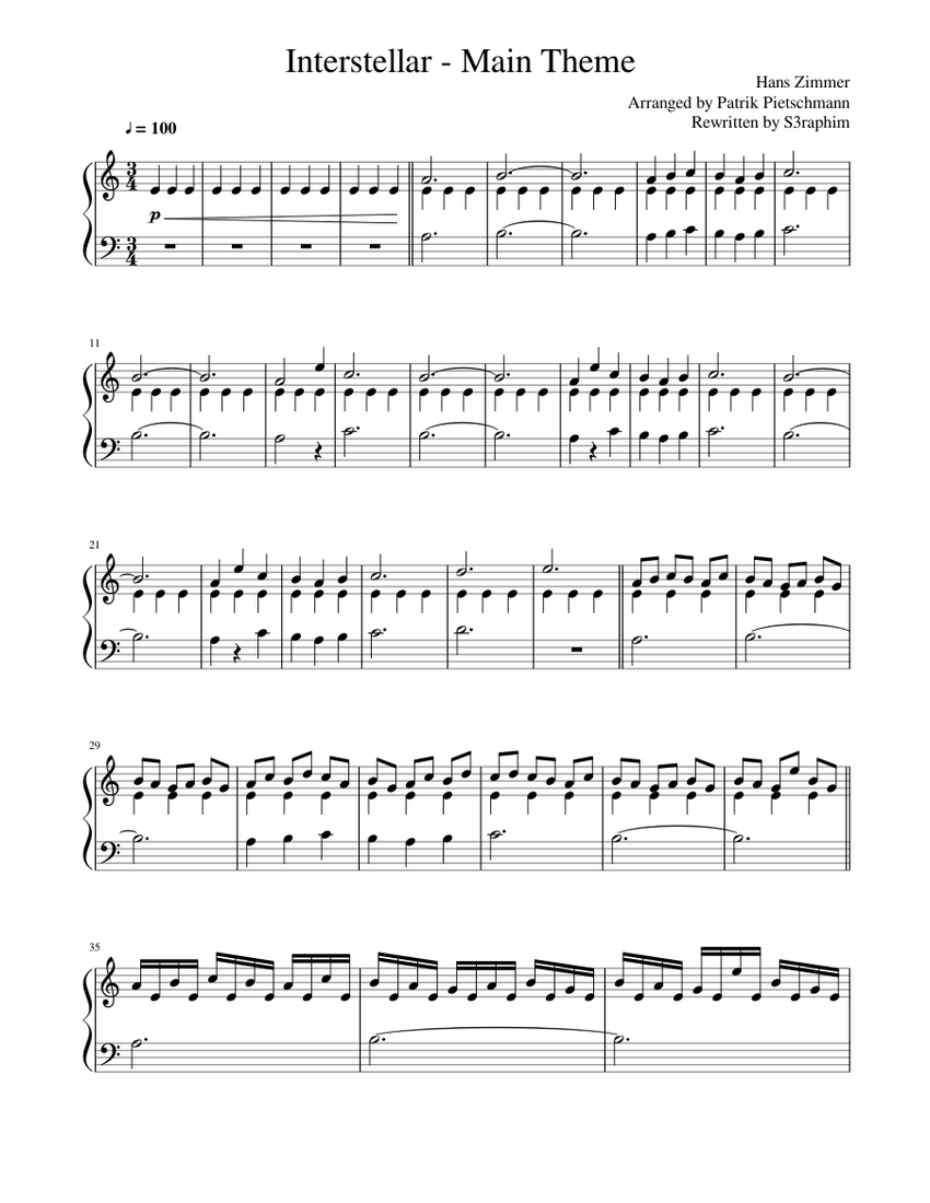 Interstellar Main Theme Sheet Music For Piano Solo Musescore Com interstellar main theme sheet music for