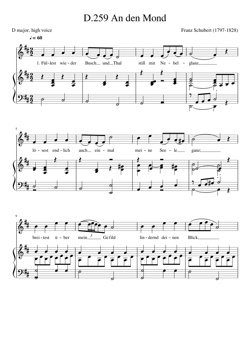 オルフ 「Der Mond（月）」 楽譜 D.259 An den Mond Sheet Music for Piano, Vocals (Piano-Voice