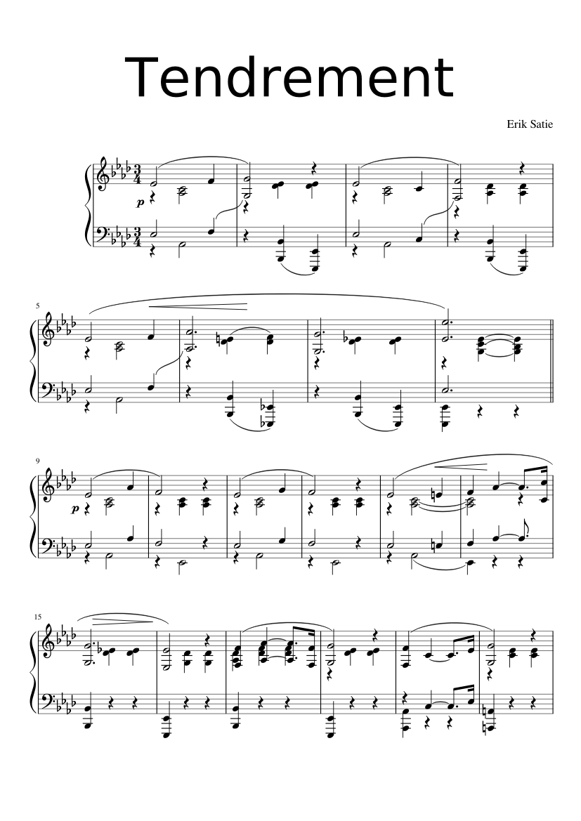 Satie : Tendrement Sheet music for Piano (Solo) | Musescore.com