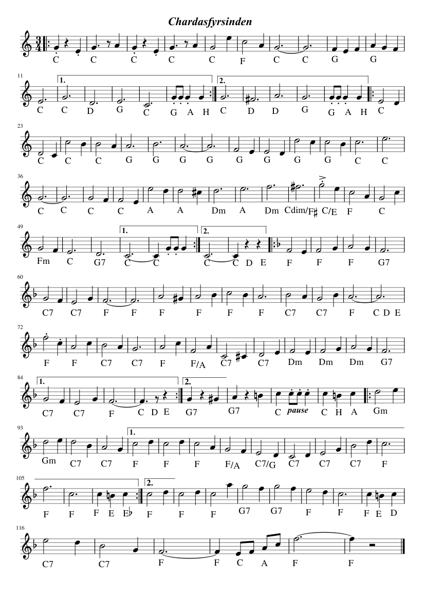 Chardasfyrstinden-1. stemme Sheet music for Violin (Solo) | Musescore.com