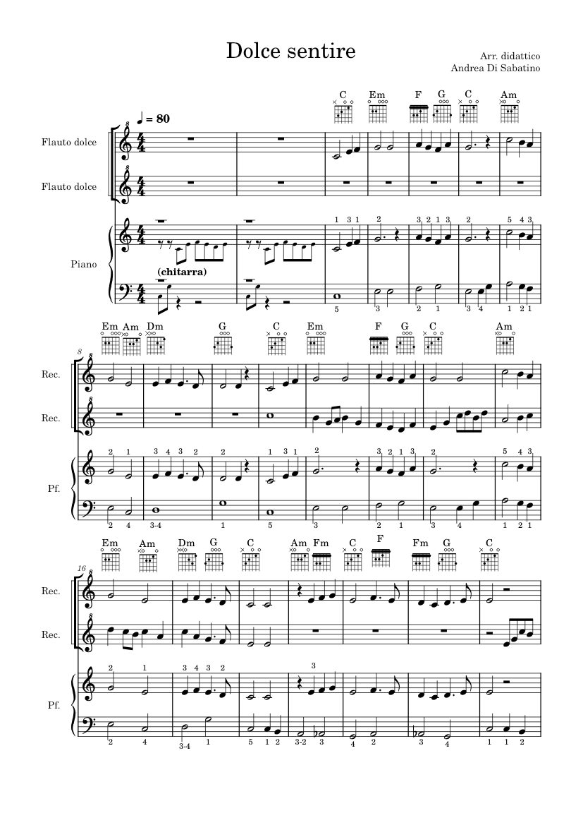 Fratello Sole, Sorella Luna – Riz Ortolani Sheet music for Piano, Recorder  (Mixed Trio) | Musescore.com