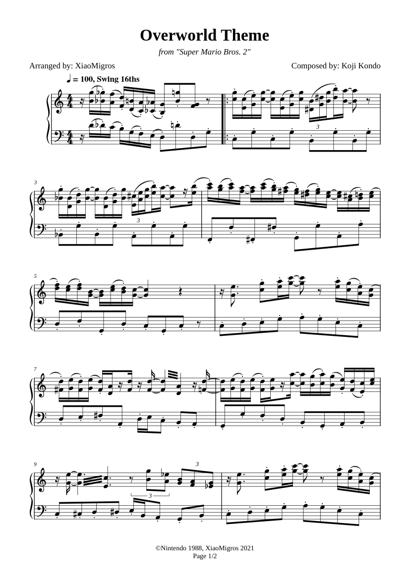 Overworld Theme - Super Mario Bros. 2 Sheet music for Piano (Solo ...