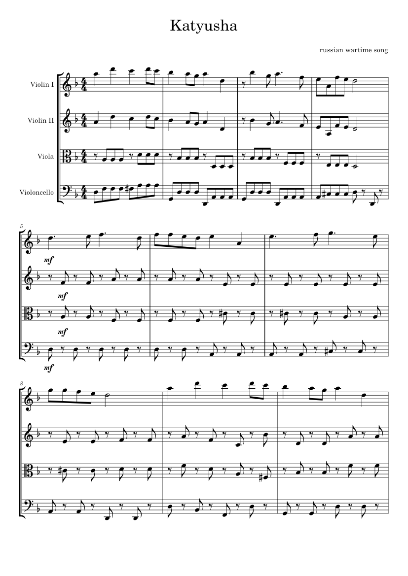 Katyusha – Matvey Blanter Katyusha Sheet music for Violin, Viola, Cello ...