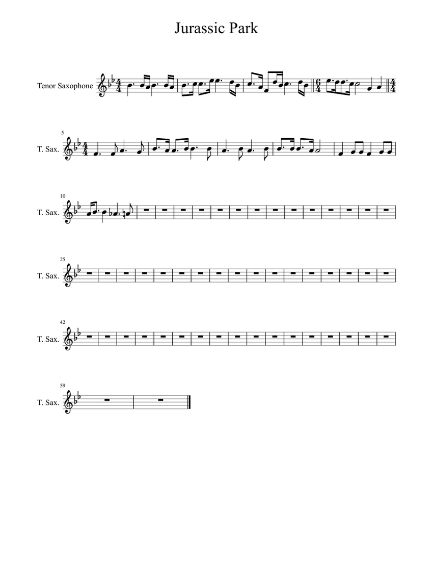 Jurassic Park Sheet music for Saxophone tenor (Solo)