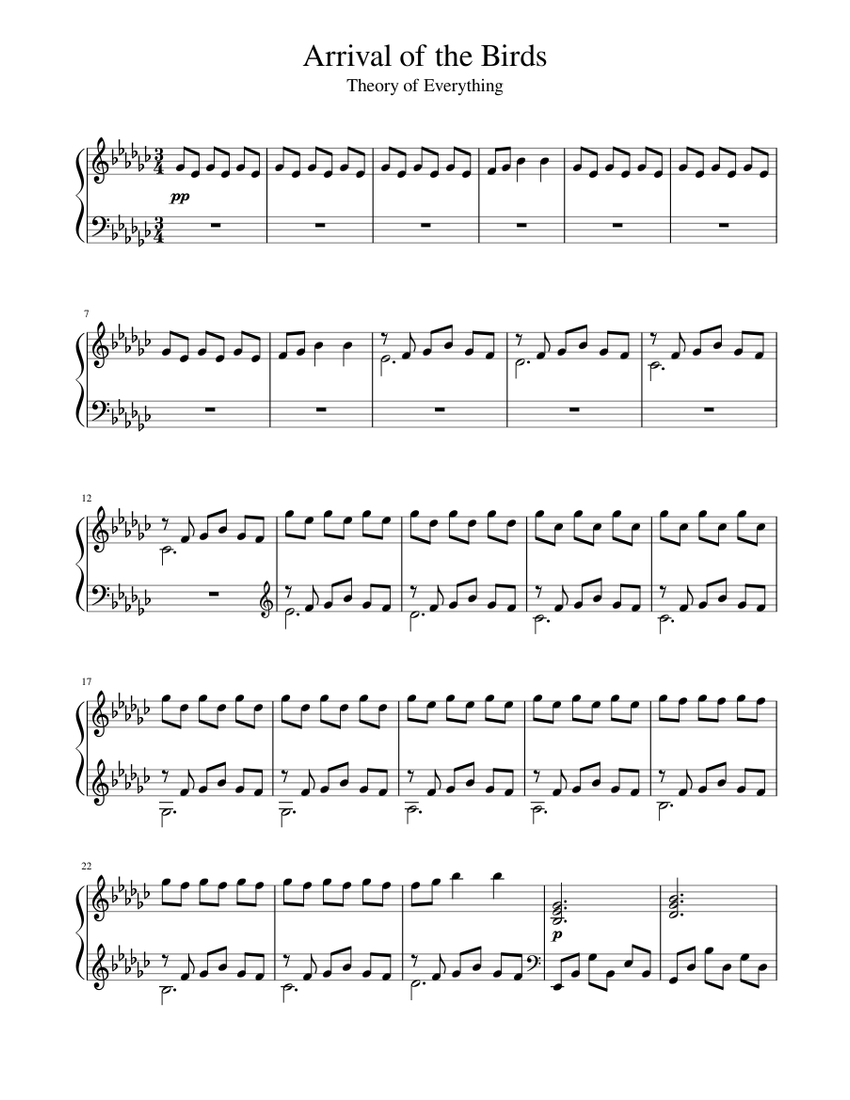 Arrival of the Birds Sheet music for Piano (Solo) | Musescore.com