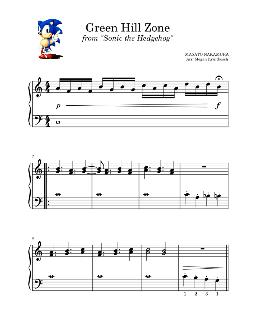 SONIC HEDGEHOG EASY PIANO TUTORIAL 